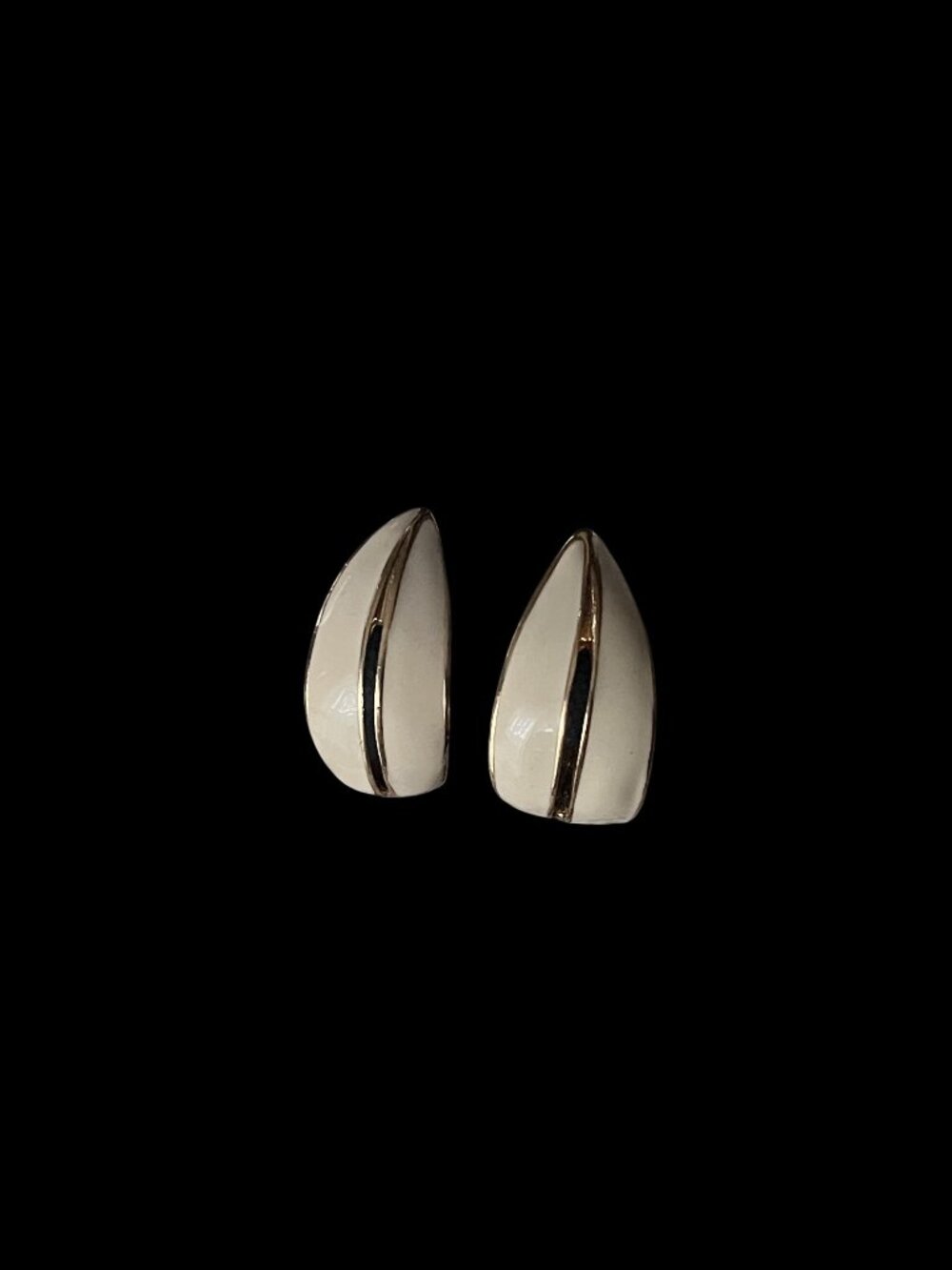 Vintage Trifari 1980s Gold-Tone & White Enamel Teardrop Earrings